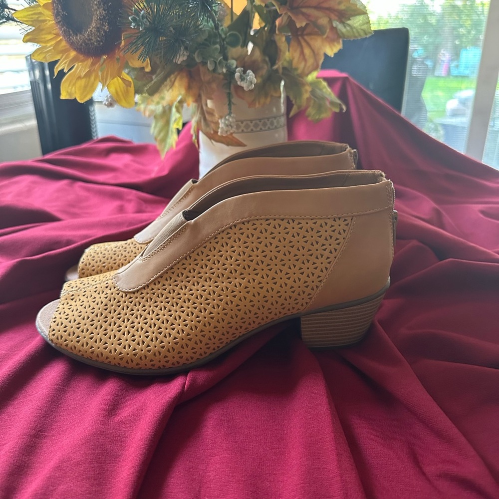 Earth Yellow Perforated Open-Toe Ankle Booties